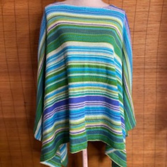 Lauren Ralph Lauren Sweaters - Lauren Ralph Lauren Shades of Green and Blue Striped Silk Blend Poncho Sweater